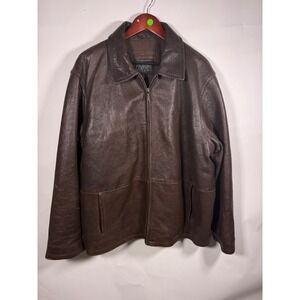 Wilsons Leather Pelle Studio Mens XL Brown Textured Leather Full Zip Jacket